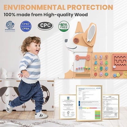 BlueWood Corgi Wall Busy Board Panels, Toddler Learning Activity Center, Montessori Philosophy Sensory, Educational Toys, Conducive to All-Round Development