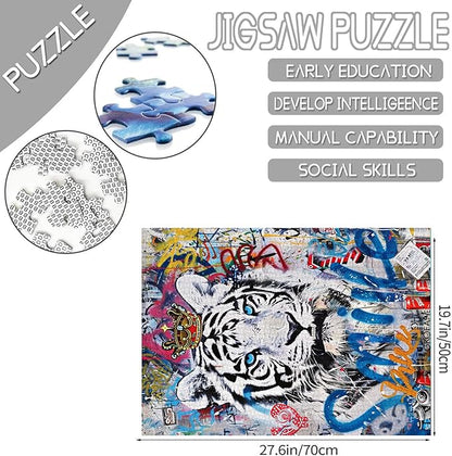 Tucocoo White Tiger Jigsaw Puzzle 1000 Pieces Puzzles for Adults, Animals Banksy Graffiti Style Jigsaw Puzzles for Challenging Family Activity Games Colorful DIY Craft Puzzle for Home Decor Gifts