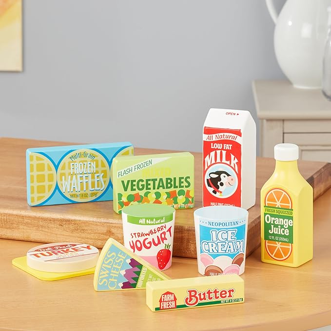 Melissa & Doug Fridge Food, Wooden Play Food for Kids Kitchen Playset, Play Kitchen Accessories, Preschool Toys for Girls & Boys Ages 3+