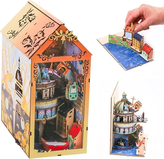 3D Denmark Book Nook Kit, Miniature Dollhouse Booknook Kit, Interactive Wooden Dollhouse kit, Bookshelf Decor Puzzle, Bookend Decor Kit for Adults and Teens
