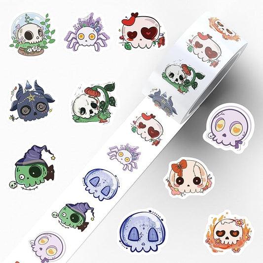 Halloween Party Favors, Halloween Stickers, 500 PCS Skull Vinyl Waterproof Stickers for Teens, Hall-oween Decorations Games Treats Classroom Crafts Gifts Party Supplies