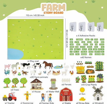BONNYCO Felt Board for Toddlers with 92 Animal Farm Figures. Montessori and Sensory Toys, Birthday Gifts for Kids 3-8 Years Old. Educational Games, Learning Activities, Christmas