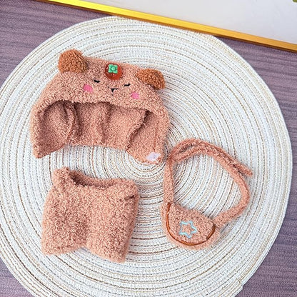 17CM Doll Clothes Set Brown Bear Hood + Brown Jumpsuit, Fashion Cute Dress-Up Clothes for Doll Accessories Outfit(No Doll Included)(LBB Clothes 9)