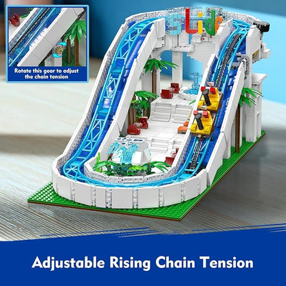 Mould King Water Slide Building Set, 2088+ Pcs Roller Coaster Model Kit That Run with Motor, City Water Park Construction Building Blocks Set, Home Decoration Gift for Teens, Adults
