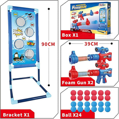 YEEBAY Shooting Game Toy for Age 6, 7, 8,9,10+ Years Old Kids, Boys - 2pk Air Guns & Shooting Target & 24 Foam Balls - Ideal Gift - Compatible with Toy Guns