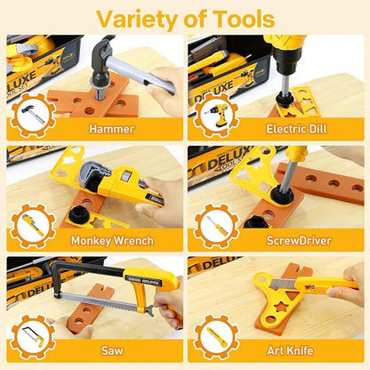 Zealous Kids Tool Set for Boys,Toddler Tool Set with Kids Tool Box & Electronic Toy Drill,Construction Pretend Play Tools for Kids,Toys for 3 4 5 Year Old Boys,Toddler Boy Toys