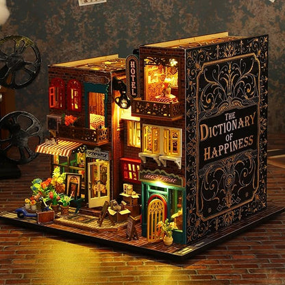 DIY Book Nook Kit - DIY Miniature Dolls House Kit with Furniture and LED Light, 3D Puzzle Wooden Art Bookends, Model Kits for Adults to Build (SCARBROUGH)