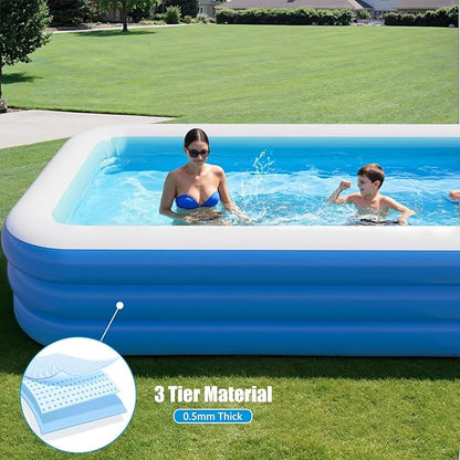 Inflatable Pool for Kids and Adults, 115" x 68" x 22" Blow Up Pools, Rectangular Family Swimming Pool