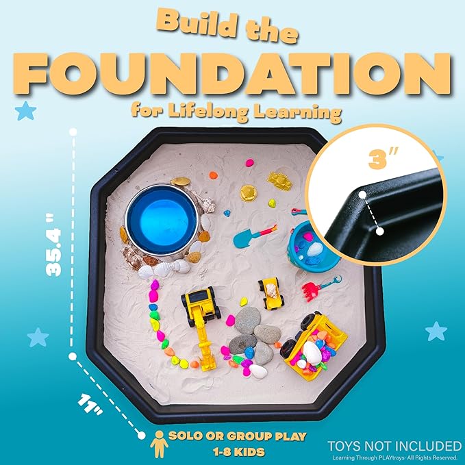 Tuff Tray for Sensory Play (Large, Black) – Premium Textured Play Tray for Toddlers – Sand and Water, Sensory Bin for Preschool, Montessori, Classroom & Home