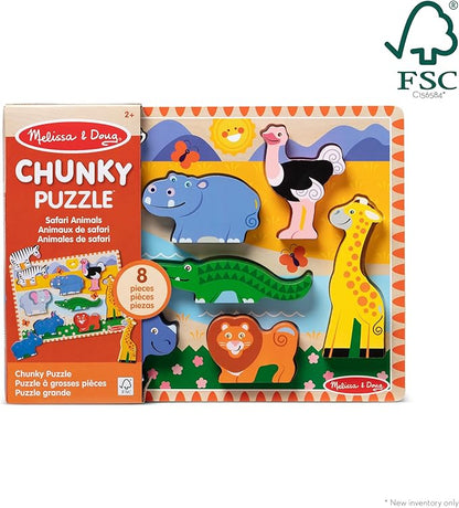 Melissa & Doug Safari Wooden Chunky Puzzle (8 pcs), Educational Screen Free Activity for Toddler, Preschoolers and Kids Ages 2+ - FSC Certified
