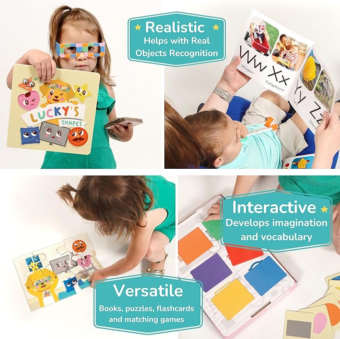 TOYVENTIVE Books, Toddler Flash Cards, and Puzzles – Educational Toys and Birthday Gifts for 1, 2, 3 Year Old Girl, Preschool Learning Activities and Games, Colors, Shapes, Letters, Numbers