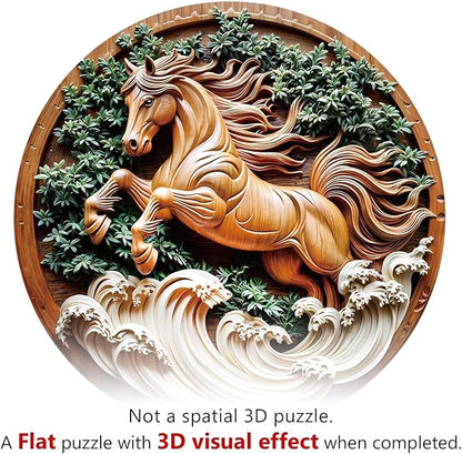 Wooden Puzzles for Adults - Flat Puzzle with 3D Visual Effect Horse Puzzle, Unique Shape Animal Wooden Puzzle, Unique Gift Ideas, Wood Puzzles Adult, Wall Art Puzzle Canvas (M-11.4*11.4in-200 Pieces)