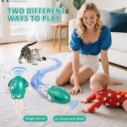 Magical Dancing Octopus Toy with LED Lights and Music, USB Rechargeable Tummy Time Toys, Automatic Dodging Crawling Toys, Suitable As a Birthday Gift for Children Aged 3 and Above (Green)
