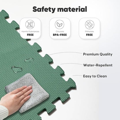 Home Gym Mat, Puzzle Exercise Mat, EVA Interlocking Foam Floor Tiles for Home Workout Equipment and Kids' Play Areas - Blue, 24 in x 24 in x ½ in - (Green, 32 Pack(128 SQ FT))