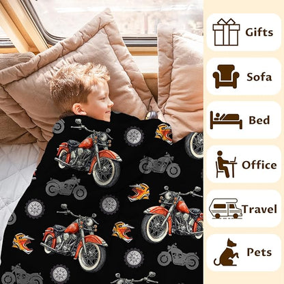Blanket for Boys Motorcycle Throw Blankets Gift for Kids Adults Birthday - 40x50 Inches Lightweight Cozy Decor Throw for Sofa Couch Bed Office