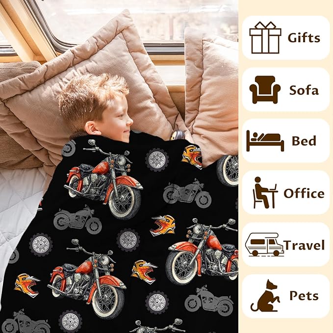 Boys Blanket Motorcycle Throw Blankets for Kids Adults, 30x40 Inches Soft Cozy Throw for Sofa Chair Bed