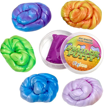Playbees Color Changing Therapy Putty 6 Pack - Silly Mini Thinking Slime for Sensory Play, Educational Games, Fidget Toy 8-15 - Heat Sensitive Magical Color Shifts - Slime Favors 0.5 Oz