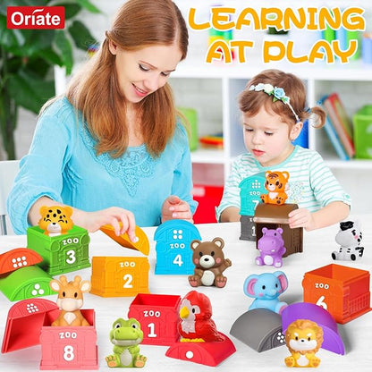 Oriate Animal Toddler Learning Toys, 20Pcs Zoo Animals Sensory Toys for Toddlers 1-3, Counting Animals Color Sorting Montessori for Babies, Birthday Gift Party Favors, Kids Prize Box, 12+ Months