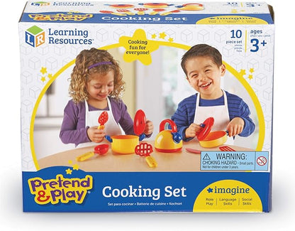 Learning Resources Pretend & Play Cooking Set - 10 Pieces, Ages 3+ Pretend Play Food for Toddlers, Preschool Learning Toys, Kitchen Play Toys for Kids
