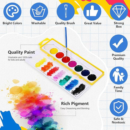 36 Packs Halloween Watercolor Paint Set for Kids 8-Color Washable Watercolor Paint Bulk with Paintbrush for Preschool Classroom Painting Favors Back to School Gifts Halloween Party Supplies