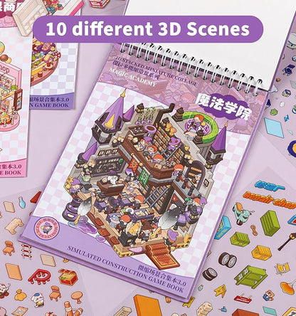 DIY 3D House Stickers, 10 Sets Fun DIY Sticker Scene Make Your Own Mini House Cute Cartoon Animal Scene Stickers for Kids Adult Sticker Art Relief Stress Pass The Time