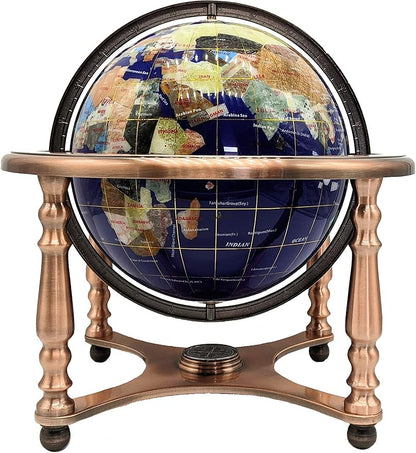 Limited Edition! Unique Art Since 1996 Blue Lapis Table Top Gemstone World Globe with 4 Leg Copper Plated Zinc Alloy Stand (220MM/BLUE OCEAN/4LEG COPPER)