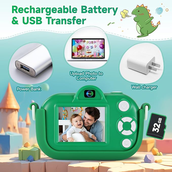 Kids Camera Boys Toys for 3 4 5 6 7 8 9 Years Old Boys, 48MP Dual Lens Kids Digital Camera Christmas Birthday Gifts, 1080P HD Video Selfie Toddler Camera with 32G SD Card