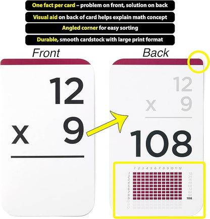 Think Tank Scholar 173 Multiplication Flash Cards Set (Award Winning) All Facts 0-12 Answer on Back, for Kids in 2ND, 3RD, 4TH, 5TH, 6TH Grade Class or Homeschool - Learn Manipulatives, Games & Chart