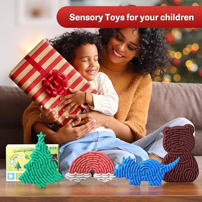 4Pcs Sensory Activity Board,Silicone Sensory Toys for Calming, Stress, Anxiety, ADHD, Autism,Fidget Toys for Inspire Kid's 3+ Creative Talents,Duble Sided Design Kids Busy Board