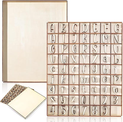 Geelin 248 Pcs 1 Inch Wood Alphabet Letters Numbers with Storage Box Blank Unfinished Wooden Letters Numbers with Rustic Storage Tray for Spelling Learning Education DIY Crafts
