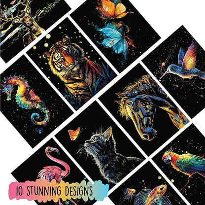 Animals Scratch Art Book for Adults - Colorful Animal Series Scratch Art | Scratch Painting Foil Art for Adults | Scratch and Sketch Animal Series Books | Foil Engraving Scratch Art (Animal Series)