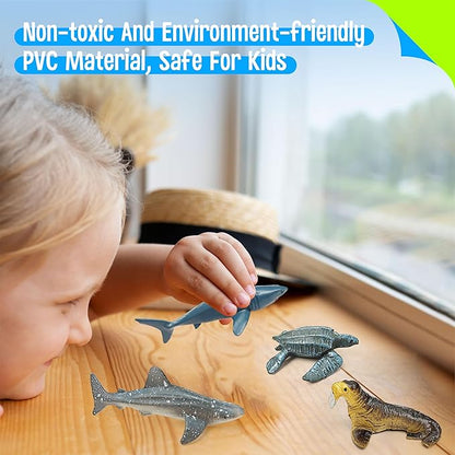 SpriteGru 12 Marine Animal Figurines for Kids, Plastic Animal Toys Tiny Portable Sea Creature Figures Playset Montessori Toy Educational Game for Homeschool Preschool Toddler Kids