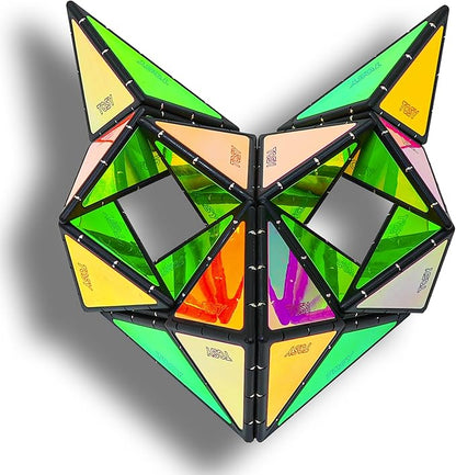 TOSY Magnet Pyramid - 1 Cube Transforms into 1 Billion Shapes, 12 Pieces, 243 Rare Earth Magnets, Glowing, Holographic Magnet Tiles Creative Puzzle STEM/STEAM Toy, Mixed Set