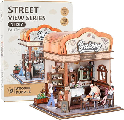 Book Nook Kit - DIY Miniature House Kit for Adults, Dollhouse Booknook Tiny House Bookshelf Decor 3D Wooden Puzzle Street Model, Ideal Gift for Book Lovers, Family, Friends (Bakery)