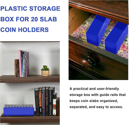 Plastic Coin Slab Storage Box – 20-Slot Coin Holder Organizer Case Fits for PCGS NGC PMG PCCB Slabs, Secure Coin Collection Box for Collectors, Home, Office, Bank Use (Box Only, Blue)