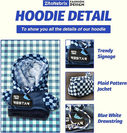 Cloth for Doll, 5-Piece Blue Streetwear Outfit for 17cm &15cm(NO Doll) – Trendy Blue Coordinated Set + Headband + Scarf + Jacket & Pants + Canvas Shoes-Handmade