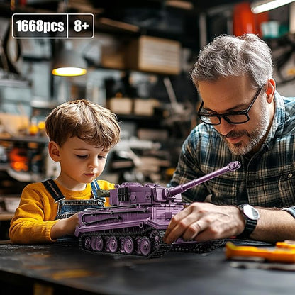 1:28 Tiger Heavy Tank Building Blocks Set for Adults, Compatible with Lego Army Tank, WW2 Military Vehicle Toys Historical Collection Model for Military Fans, Gifts for Teens Kids Boys 8-14 (1668 PCS)