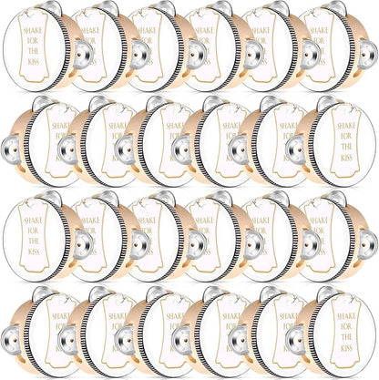 24 Set 4 Inch Tambourine for Adults Wooden Hand Held Drum with Metal Jingles, Gift Tags, White I Love You Printed Ribbon Percussion Gift Musical Instrument for Church Wedding Party Favor