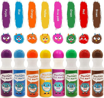 R&DLanci Washable Dot Markers for Toddlers 1-3,8-Colors Dot Markers with 12-Activity Papers,Non-Toxic Bingo Daubers for Toddlers 2-4,Art and Crafts Supplies for Kids,Christmas Gift for Kids ages 2-4