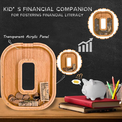 Wooden Letter Piggy Bank for Kids Larger Alphabet Letter Bank for Boys Initial Coin Bank Personalized Piggy Bank Wood Money Save Box for Birthday and Festival-Upgrade 9"" O Piggy Bank