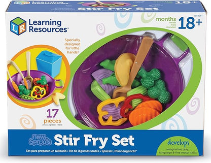 Learning Resources New Sprouts Stir Fry Play Food Set, Toy Wok, Pretend Play Toys for Toddlers, Kitchen Toys, 17 Piece Set, Ages 18 mos+