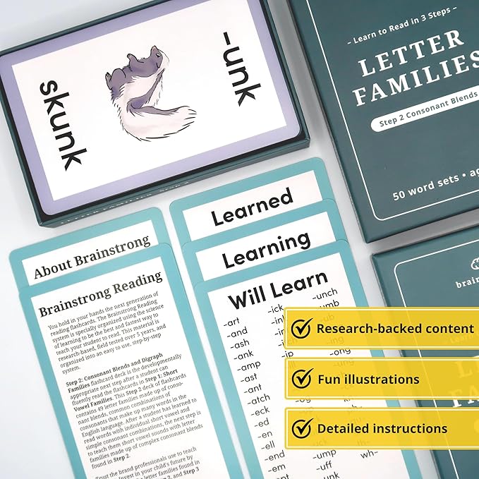 750 Phonics Words | Learn to Read Kindergarten 1st Grade | Reading Mastery for Ages 5-8 | Short/Long Vowels & Consonant Blends | Brainstrong Premium 3 Box Set | 150 Flashcards