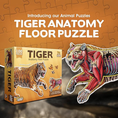 Tiger Animal Anatomy Floor Puzzle | 100-Piece Double Sided Jigsaw Puzzle | Large-Sized, Over 3 Feet Scientifically Accurate Illustration - Fun and Educational Toy for Kids, Toddlers and Families
