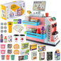 Pretend Play Cash Register Toy Set with Scanner, Play Money, Calculator, Coffee Machine and Play Food for Kids Ages 3+ (Pink)
