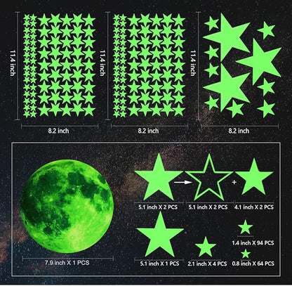 Glow Stars and Full Moon Wall Stickers for Starry Sky,Glowing Star Beautiful Wall Decals for Any Room,Beautiful Wall Decals for Kids Gift,Glow in The Dark Stars Light Your Ceiling