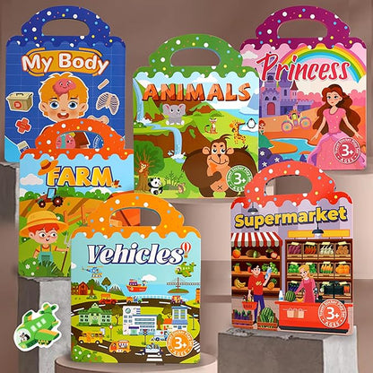 ASTARON 3 Set Reusable Sticker Book for Kids, 3D Stickers Portable Travel Toys and Educational Sensory Learning Toy Toddler Toys 3 4