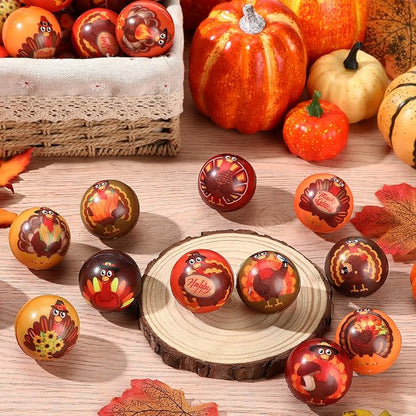 Liliful 60 Pcs Thanksgiving Turkey Stress Ball Bulk 12 Patterns Fall Sensory Stress Relief Balls Thanksgiving Party Favors Bag Filler Stocking Stuffers Gifts for Adults
