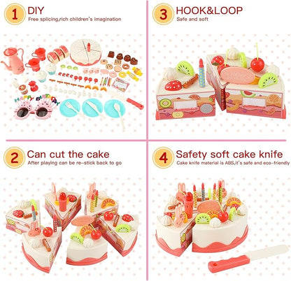 83 PCS Birthday Cake Food Play Set - Food Toy Pretend Cutting Play Cake Desserts Ice Cream and Donuts Food Toys - Birthday Gifts Toy Set for Boys Kids Girls