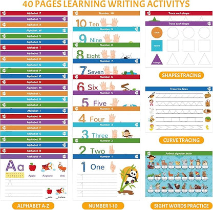 Handwriting Practice Book for Kids, Toddler Preschool Learning Activity for 3 4 5 Year Old, Kindergarten Educational Toys, Montessori Toys Learn Number Letters/ Shapes/ Animal/ Sight Words Workbook