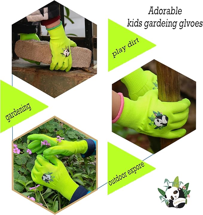 HANDLANDY 2 Pairs Kids Gardening Gloves, Toddler Children Garden Yard Work Outdoor Playing Gloves, Rubber Coating, for Girls Boys Youth (Size XXL, Green)